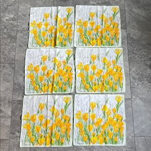 Vintage Vera Neumann Yellow and Green Napkins Set of 6 cotton edged in green 15”